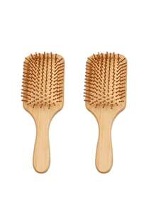 2 piezas Juego de cepillos de cabello de bambú, peine desenredante de madera natural anti-estática, cepillo de masaje del cuero cabelludo, herramienta de peinado para hombres y mujeres - Albaricoque - Ver 11