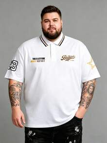 AnChiStreetwear - Áo polo ngắn tay nam cỡ lớn, in chữ, phong cách thường ngày, thích hợp mặc đi làm/làm quà tặng cho chồng và cha. - trắng - Xem 2