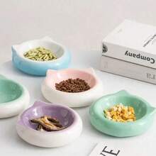 猫耳造型陶瓷宠物碗 - 平底防溢创意食水碗，可爱宠物用品，适用于猫狗 - 500ml - 查看 1