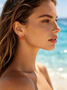 Women's Summer Vacation Style Cute Enamel Earrings, Sweet And Playful Petite Starfish Shell Mermaid Earrings, Fashionable Jewelry For Beach, Dates, And Daily Wear In Muted Colors - Multicolor - View 1