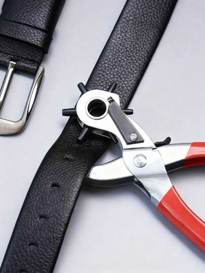 1 pièce Pince perforatrice en cuir, outil de perforation manuel en acier rotatif avec poignée en caoutchouc rouge antidérapante, sans effort et durable ; convient pour les ceintures, les articles en cuir, le perçage de tissus, la couture artisanale DIY ; robuste et précis, outil essentiel pour les amateurs d'artisanat, les passionnés de DIY, les tailleurs ; cadeau créatif et pratique pour les amateurs d'artisanat, style et couleur aléatoires