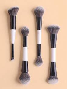 4pcs Double-Ended Makeup Brush Set. Multi-Functional Foundation, Blush, Powder, Highlighter, Contour And Concealer Brushes, Designed For Women,Brush Set,Makeup Brush Kit,Make Up Brush Set,Make Up Set Complete,Makeup Brush Set,Complete Makeup Kit,Brush Kit,Brushes Makeup Set,Makeup Gift Set,Set,Giveaways,Professional Makeup Brushes,Complete Makeup Set - Black and White - View 2