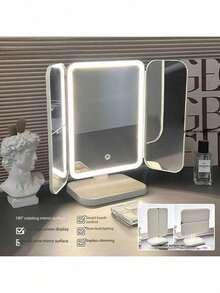 1 chiếc gương trang điểm LED gấp ba 6*11 inch với độ phóng đại 3X/2X/1X, gương trang điểm cầm tay có thể điều chỉnh độ sáng, thiết kế gấp gọn, sạc USB, món quà tốt nhất dành cho phụ nữ, thích hợp cho du lịch, lễ tốt nghiệp, tiệc độc thân. - Nhiều màu - Xem 1