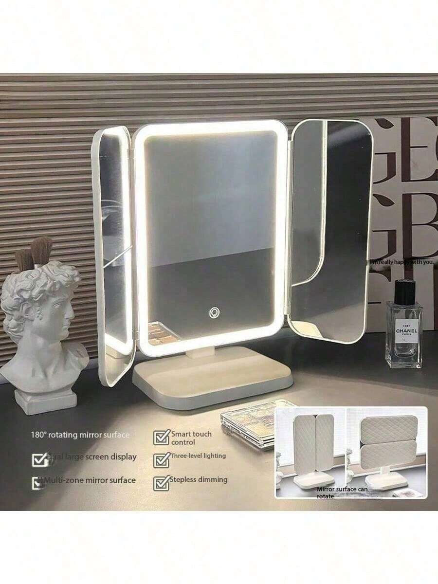 1 chiếc gương trang điểm LED gấp ba 6*11 inch với độ phóng đại 3X/2X/1X, gương trang điểm cầm tay có thể điều chỉnh độ sáng, thiết kế gấp gọn, sạc USB, món quà tốt nhất dành cho phụ nữ, thích hợp cho du lịch, lễ tốt nghiệp, tiệc độc thân. - Nhiều màu - Xem 1