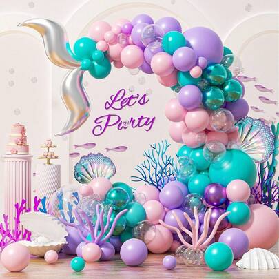138pcs Mermaid Balloon Arch Kit, Pink, Purple And Blue Mermaid Theme Party Decorations, Suitable For Birthday Party, Christening Party, Underwater Theme Party, Gender Reveal Party And Baby Shower
