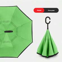 1pc C-Handle Reverse Umbrella, Waterproof Printed Canopy, Hands-Free For Car & Daily Use - Multicolor - View 24