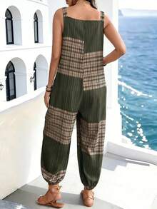 Bộ jumpsuit nữ nhẹ, rộng rãi, thoải mái, thích hợp cho đi biển, đi làm hàng ngày, ở nhà, phong cách đường phố, mùa đi học/tốt nghiệp, họa tiết kẻ caro, thanh lịch mùa xuân/hè. - Nhiều màu - Xem 3