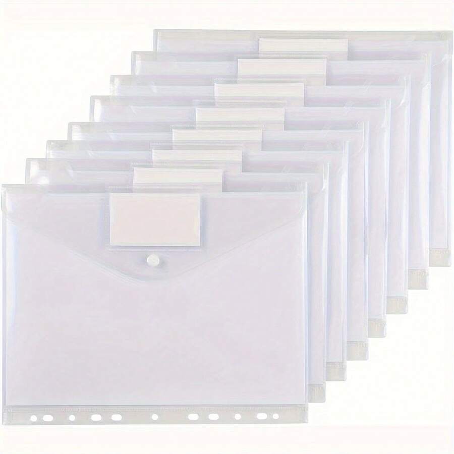 Juego de 8 carpetas, bolsas de archivo impermeables tamaño A4, bolsas de almacenamiento de archivos con 11 agujeros, para uso en oficina y estudio - Blanco - Ver 1