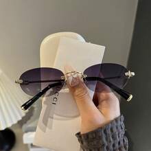 1 Pair Women's Ombre Gray Y2K Fashionable Retro Old Coin Rimless Metal Fashion Glasses - Gradient gray - View 8
