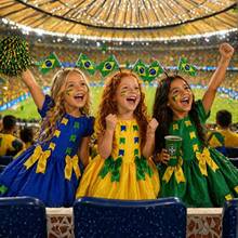 Brazilian-Themed Children's Dress For June Festivals And The World Cup, With Flag Appliqué And Bows. - 綠色 - 查看 7