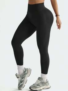 Quần thể thao nữ cạp cao màu đen - Dáng ôm, nâng mông, kéo dài chân, phù hợp cho yoga, thể dục, hoạt động ngoài trời và mặc hàng ngày. - màu đen - Xem 11