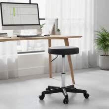 Songmics Bar Stool, Padded Work Stool With Wheels, Height Adjustable, Black - Black - View 4