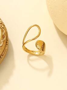 1pc Stainless Steel Gold-Tone Open Ring, Suitable For Women's Daily Decoration Or Gift - Yellow Gold - View 3