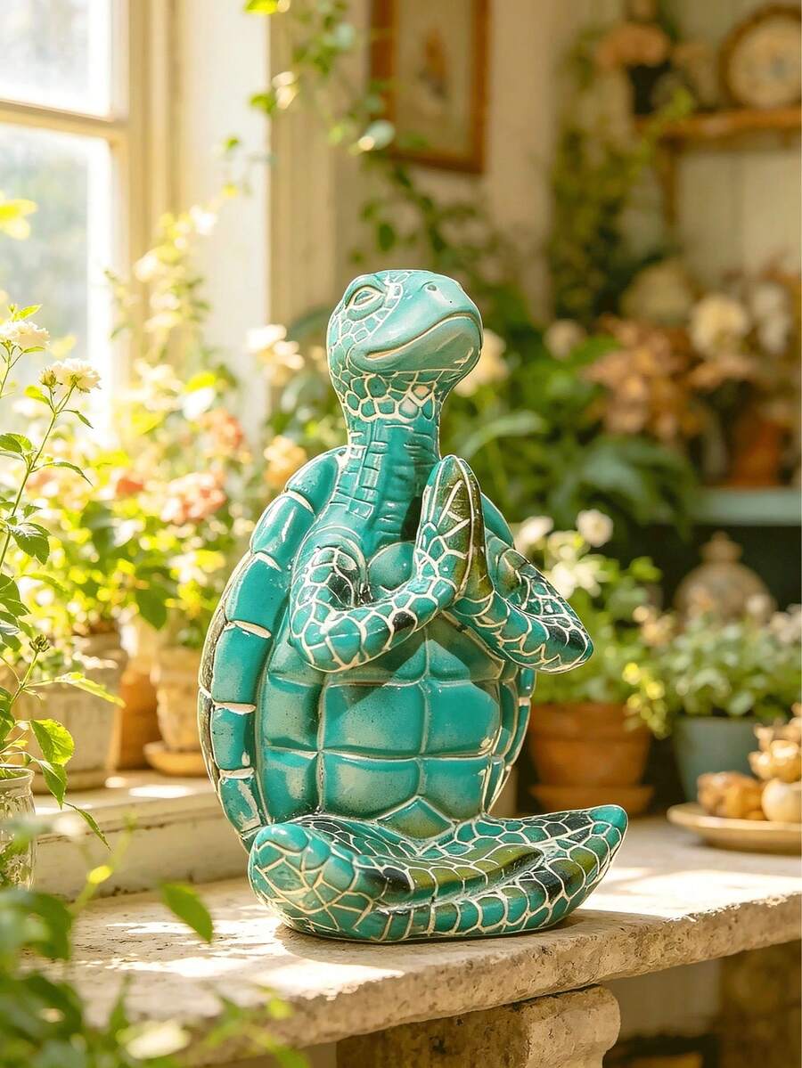 1pc Yoga Turtle Garden Statue, Adorable Zen Animal Sculpture, Suitable For Outdoor Patio, Balcony And Lawn Decor. This Lovely Meditation Turtle Figurine Adds A Touch To Your Backyard, Flower Bed Or Pathway. Ideal For Gardening Enthusiasts, A Lightweight And Weather-Resistant Yard Decoration For All Seasons. - C - View 1
