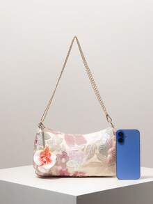 (Patrón aleatorio) Bolso de hombro con lentejuelas, bolso bordado con flores, bolso con dijes de cadena metálica, cartera elegante de mujer, accesorios para fiesta de gala, baile de graduación y boda, regalos para mujeres - Multicolor - Ver 3