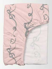 Bộ ga trải giường 2/3 món, chất liệu polyester chải mịn, họa tiết nơ và trái tim cổ điển, gồm 1 ga trải giường và 1/2 vỏ gối. - Màu Hồng baby - Xem 8