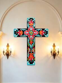 1pc 11.81 Inch High 2D Flat Metal Floral Cross Wall Decor - Multipurpose Decoration For Home, Office And Religious Spaces. Suitable For Living Room, Bedroom, Kitchen, Balcony And More. Ideal Gift For Holidays And Birthdays To Adorn Your Living Space. - Multicolor - View 7