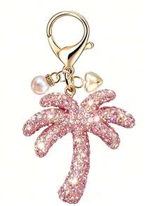 Colorful Diamond Coconut Tree Keychain With Pearl Heart Pendant, Versatile Wallet Charm, Elegant Car Decor, Backpack Accessory, Suitable For Travel, Beach Party, Daily Fashion, Great Gift For Valentine's Day, Mother's Day, Independence Day, Wedding, Graduation - Multicolor - View 12
