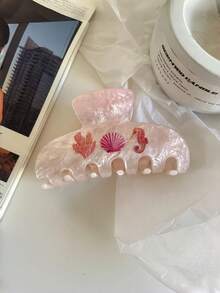 1 pieza Clip de pelo con diseño de concha marina, clip de pelo de estilo playa lindo, clip de pelo de material acrílico adecuado para cabello grueso y fino, fijación estable, adecuado para vacaciones de verano - Multicolor - Ver 9
