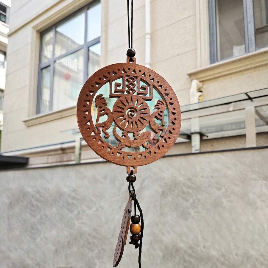 非洲木制笛手造型阳光捕手 - 波西米亚风捕梦网，适合家居、花园、卧室、露台等场所悬挂装饰