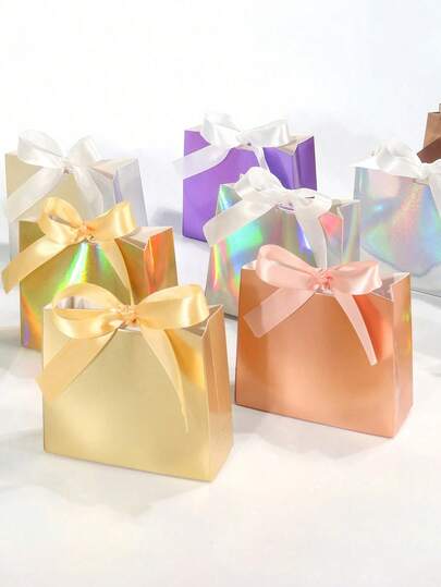 5pcs Mini Glitter Holographic Laser Gift Bags, Size 11.5x4.5x10cm, Rainbow Color Packaging Boxes, Suitable For Wedding Party Candy, Christmas Gifts, Graduation Party Favors, Handmade Soap Packaging