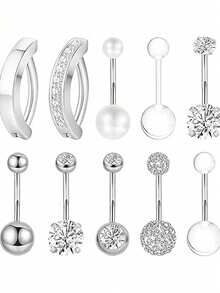Set de 10 anillos para el ombligo de acero quirúrgico con rosca interna, 14G para mujeres/hombres, joyería para perforación del ombligo - Multicolor - Ver 13