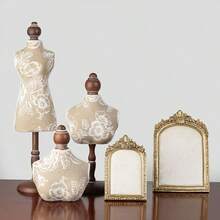 1件复古超细纤维V领胸模，金属铝合金T型杆首饰展示架，逼真颈部模型，适用于项链、耳环、吊坠，桌面首饰收纳架，婚礼/情人节礼物，家居装饰 - 彩色 - 查看 8