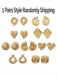 1/6 Pairs Chunky Large Stud Earring Set For Women Charm Gold Earring, Stainlees Steel Jewelry Geometric Starfish Shell Bow Star Shaped Random - Multicolor - View 6