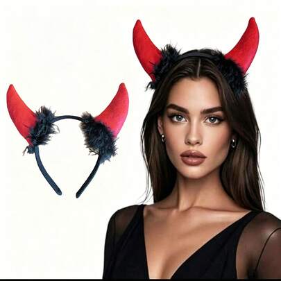 Băng đô hình sừng cừu bằng vải không dệt màu trơn cổ điển, phụ kiện hóa trang Halloween, đạo cụ biểu diễn.