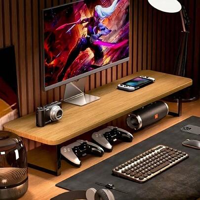 31.5" Extra Long Desk Organizer Monitor Stand (3.54" Height Adjustment), Heavy-Duty Ergonomic Stand With Under-Desk Storage