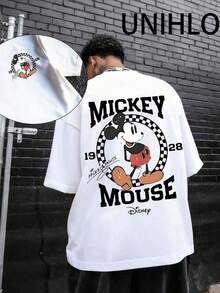 Disney Street Life Men's Casual Loose   Mickey  Cartoon  Print Short Sleeve T-ShirtSummer - 白色 - 查看 1
