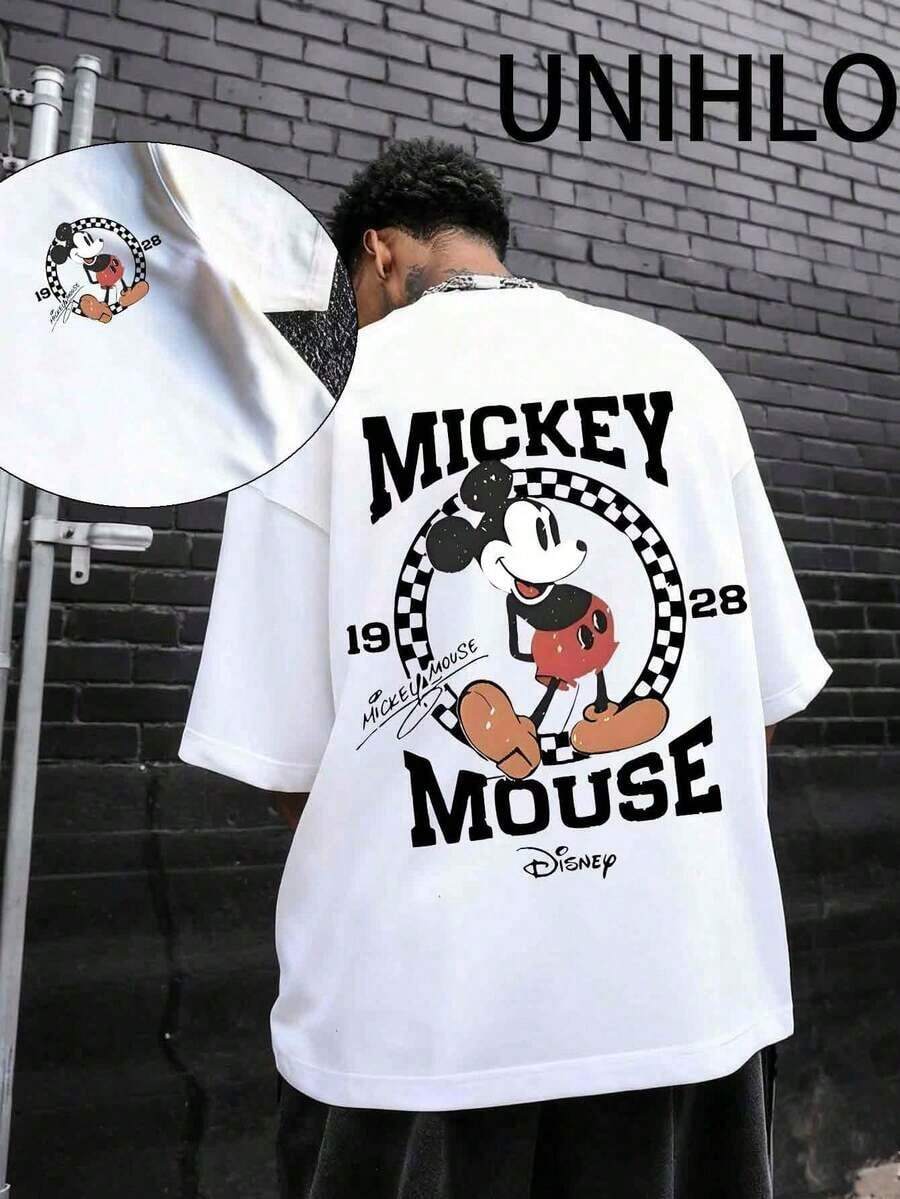 Disney Street Life Men's Casual Loose Mickey Cartoon Print Short Sleeve T-ShirtSummer - 白色 - 查看 1