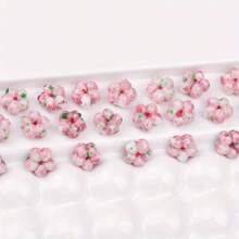 5/10/15颗装独特粉色樱花花卉手工玻璃珠 - DIY工艺品首饰、耳环、项链配件、工艺珠饰配件 | 花卉图案珠子 | 耐用材质，首饰制作材料 - 粉色 - 查看 2