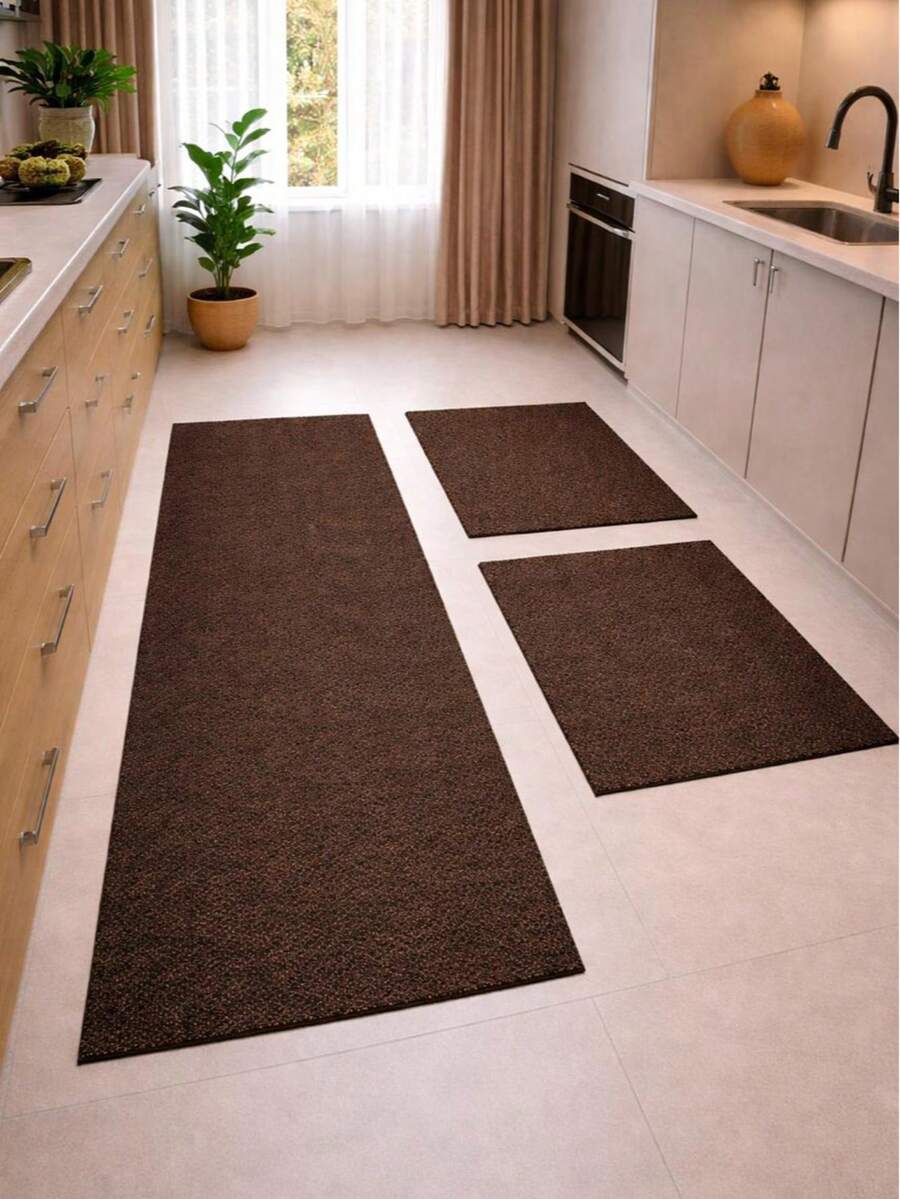 Cotton Rug Set, 3 Pieces, Thick And Soft. 2 Rugs + 1 Runner. Machine Washable! - Rust Brown - View 1