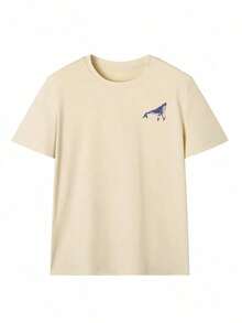 Women's Summer Short-Sleeved T-Shirt With A Casual Marine Animal Print Featuring Sharks, Dolphins, And Starfish. It Has A Round Neck, A Loose And Versatile Fit, And Is Beige In Color. Ideal For Everyday Wear And Vacations. Unisex. - 杏 - 查看 3
