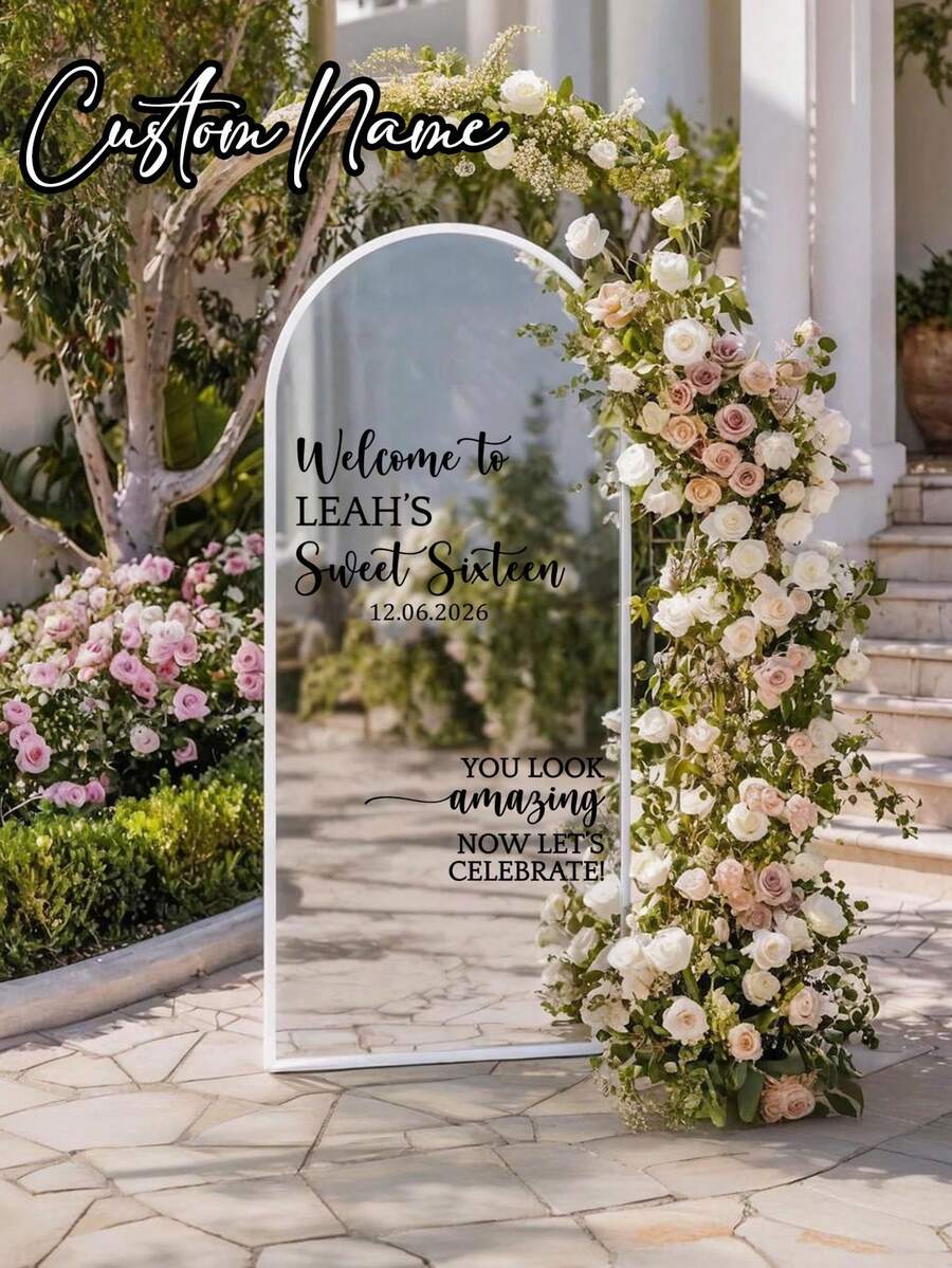 1pc Customized Birthday Mirror Sticker, Customized Wedding Mirror Sticker, Welcome Sign To Place At Birthday Party Entrance, Personalized Birthday Party Mirror Welcome Sticker, Personalized Birthday Party Mirror Sticker, Sweet 16 Mirror Sticker, You Look Great, Let's Celebrate Together, Customized Gift, Customized Sticker, Graduation, Graduation Gift, Customizable Items, Party Favors, Home Decor, Mother's Day Gift, Goes Without Saying, Garden Decor, Wedding Decor, Room Decor, Essential Birthday Party Decoration