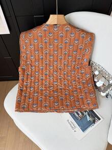 GMFP Damen Sommer/Herbst Lässig Elegant Mode Lockerer Muster Patchwork Braun Strickjacke Weste Juni Feiertagssaison - Braun - Übersicht 3