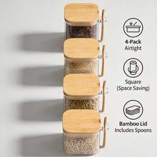 4-Pack Glass Canisters With Bamboo Lids, 800ml/1L Airtight Square Jars With Spoons, Stackable Clear Kitchen Containers For Coffee, Sugar, Tea, Spices, Dry Goods, Minimalist Pantry Countertop Organizer - View 12