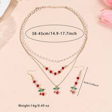 Bộ trang sức gồm 1 dây chuyền mặt hình quả anh đào tối giản dễ thương và 1 đôi bông tai hình quả anh đào dành cho nữ. - Vàng - Xem 5