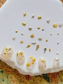 迷你海洋系列金屬美甲裝飾，鉚釘貝殼海星復古金屬配件，迷你家居裝飾美甲飾品 - 彩色 - 查看 2