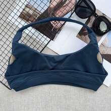 Women's High-Intensity Seamless Gather Sports Bra, Yoga Camisole - Màu xanh hải quân - Xem 4