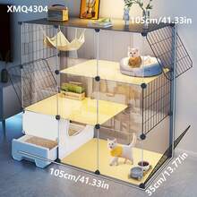 Lồng mèo trong nhà kèm hộp vệ sinh, 1 phòng ngủ, 1 phòng khách, 1 phòng tắm, nhà cho mèo, biệt thự cho mèo - Nhiều màu - Xem 11