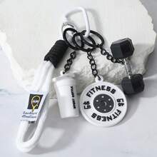 1个创意DIY迷你健身系列钥匙扣，高品质，可拆卸哑铃吊坠，情侣背包配件 - 彩色 - 查看 11