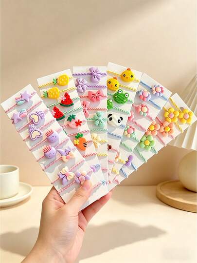 30个可爱罗纹发圈，甜美花朵、蝴蝶结、卡通设计，多功能无缝小号弹力发圈，适用于编发、扎马尾辫，适合日常、生日派对、舞台表演等场合。