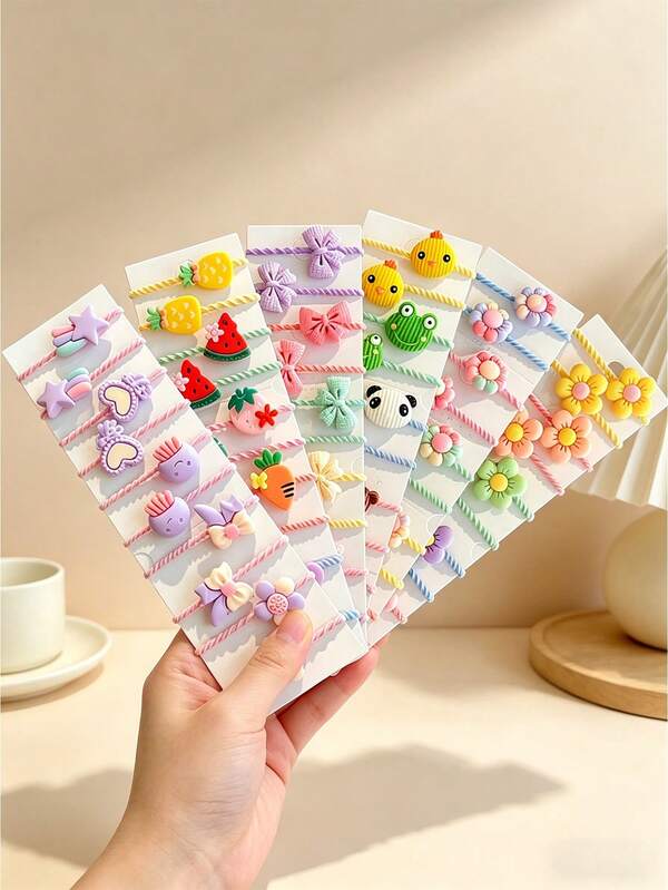30pcs Cute Ribbed Hair Ties, Sweet Floral, Bow, Cartoon Designs, Versatile Seamless Small Elastic Bands For Braids, Ponytails, Casual, Birthday Party, Stage Performance