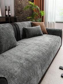1pc Solid Color Chenille Sofa Cushion, Minimalist Chic Style Sofa Cover, Anti-Slip Anti-Cat Scratch Sofa Protector, Home Decor For All Seasons, Suitable For 1/2/3/4 Seater Sofa - Dark Grey - View 7