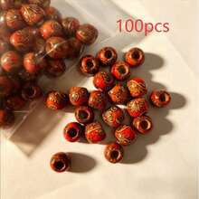 100pcs Mixed Color Wooden Beads, Pattern Wooden Beads, Suitable For DIY Jewelry Making - Multicolor - View 15