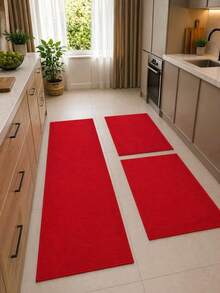 Cotton Rug Set, 3 Pieces, Thick And Soft. 2 Rugs + 1 Runner. Machine Washable! - Red - View 3