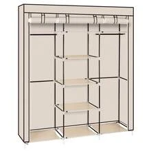 69" Portable Clothes Closet Non-Woven Fabric Wardrobe Double Rod Storage Organizer Beige - 如圖所示 - 查看 1
