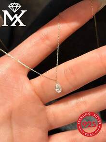 SYMFNY 1 chiếc dây chuyền mặt dây hình giọt nước bằng bạc Sterling S925 đính đá Cubic Zirconia thanh lịch, thích hợp để đeo hàng ngày và làm quà tặng. - Vàng - Xem 3